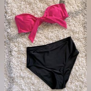 Sexy retro vintage style bikini pink & black tube top size small NWT